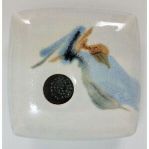 Georgetown Pottery Light Blue Square Ikebana Vase w. Flower Frog Signed 4.75"‎